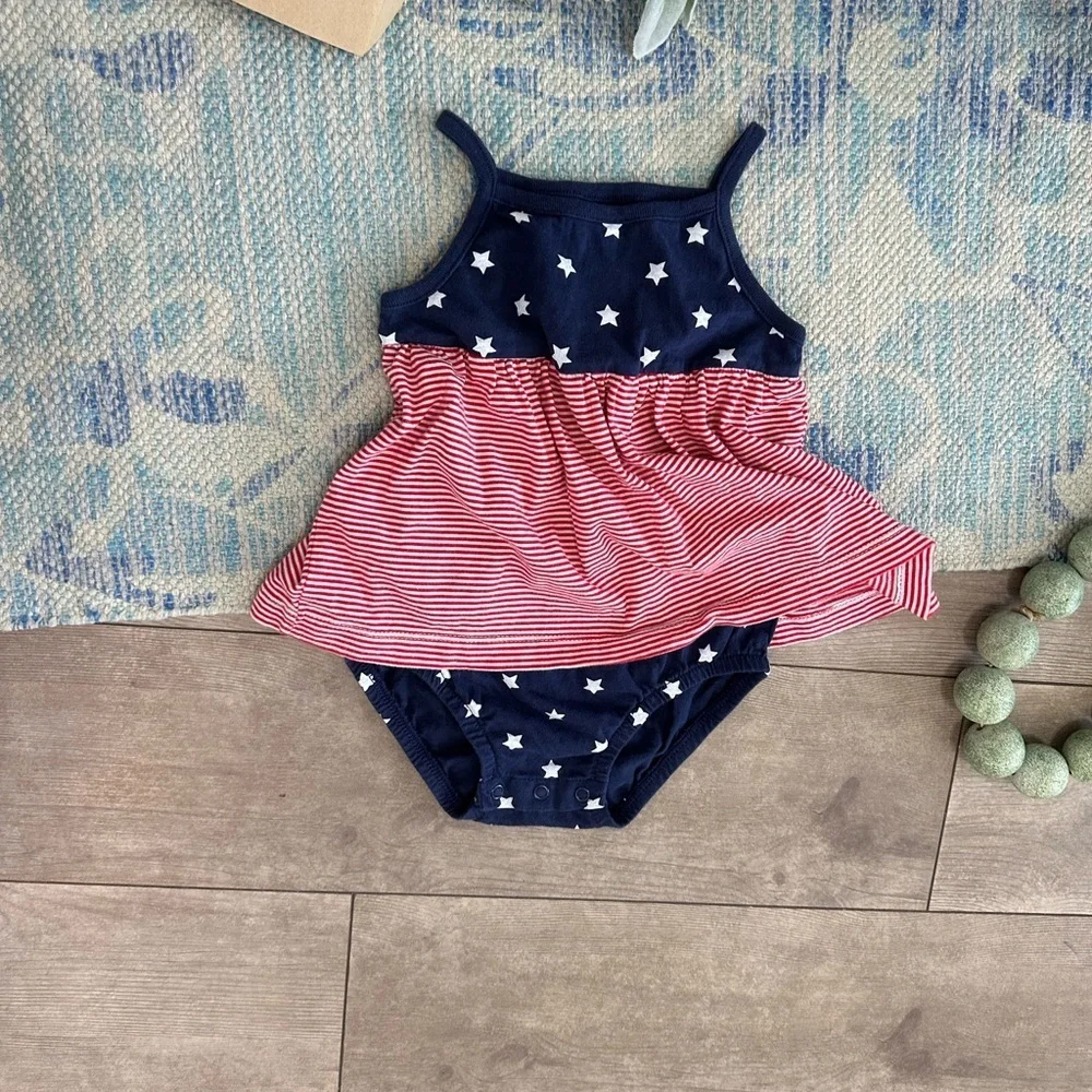 New Carter's Baby Toddler Girls American Flag Cotton Romper Dress Patriotic